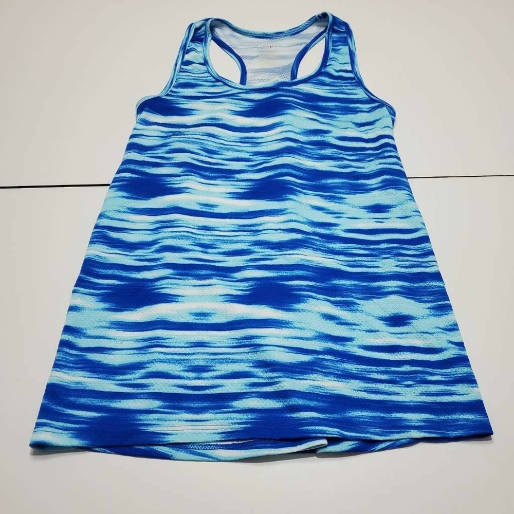Danskin Womens Tank Top Blue Camouflage Sleeveless Scoop Neck Pullover M 8-10